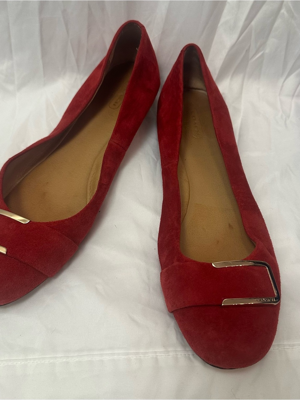 Coach Red Suede Ballet Flats with Gold Accent 11